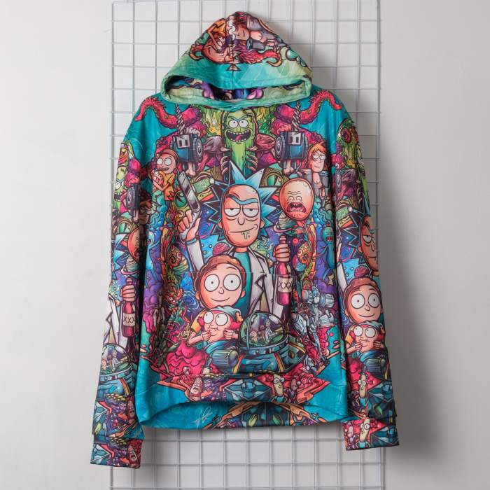 რიკო და მორტი ჰუდი ანიმე ანიმაცია ჰუდები ფერადი პრინტი