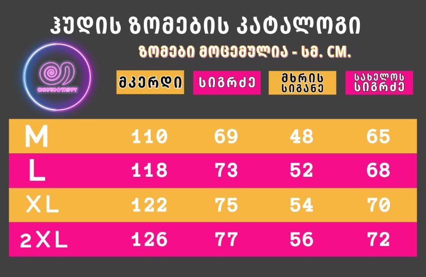 ჰუდების ზომების ცხრილი